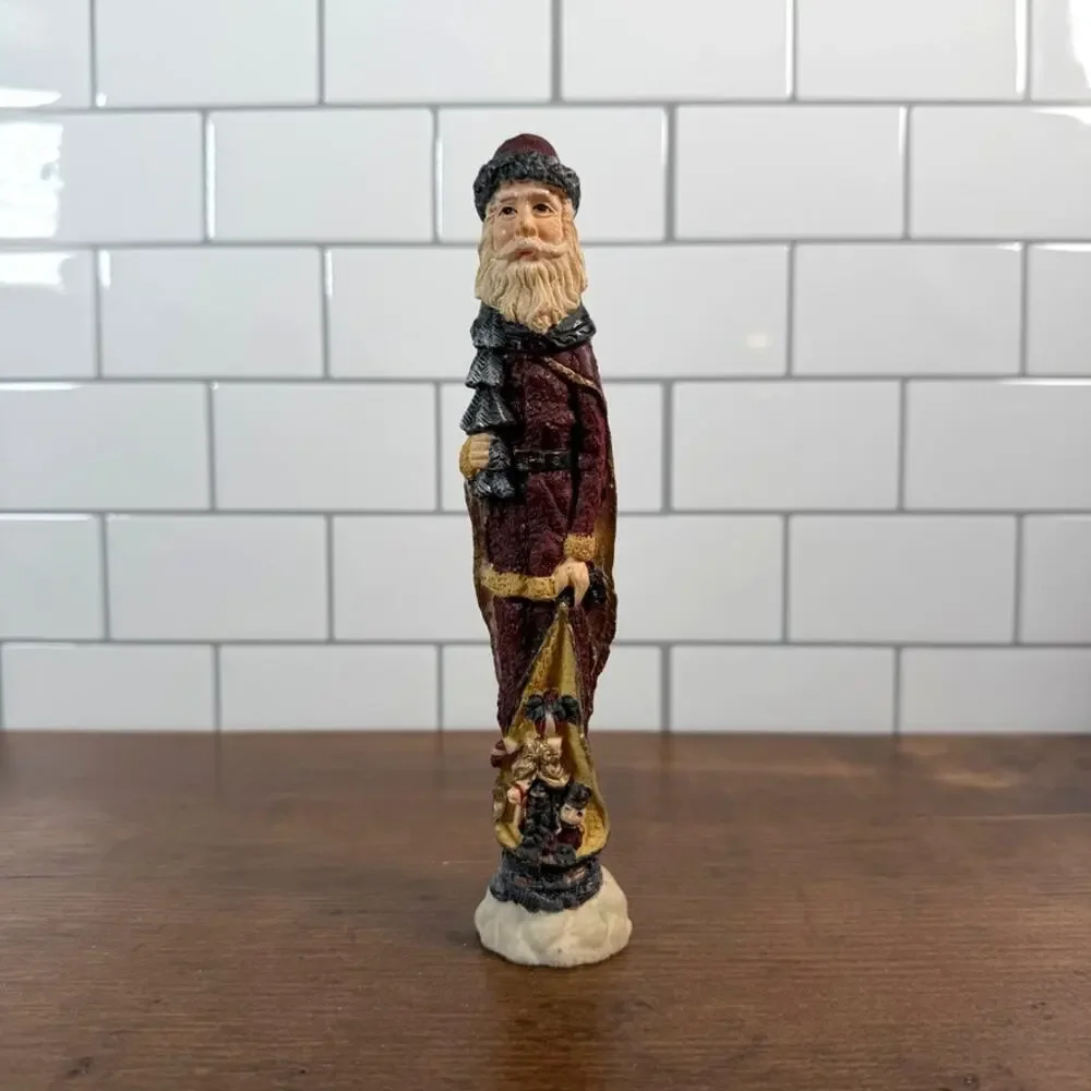 Vintage 1990s Pencil Santa Claus Resin Figurine With Toy Bag